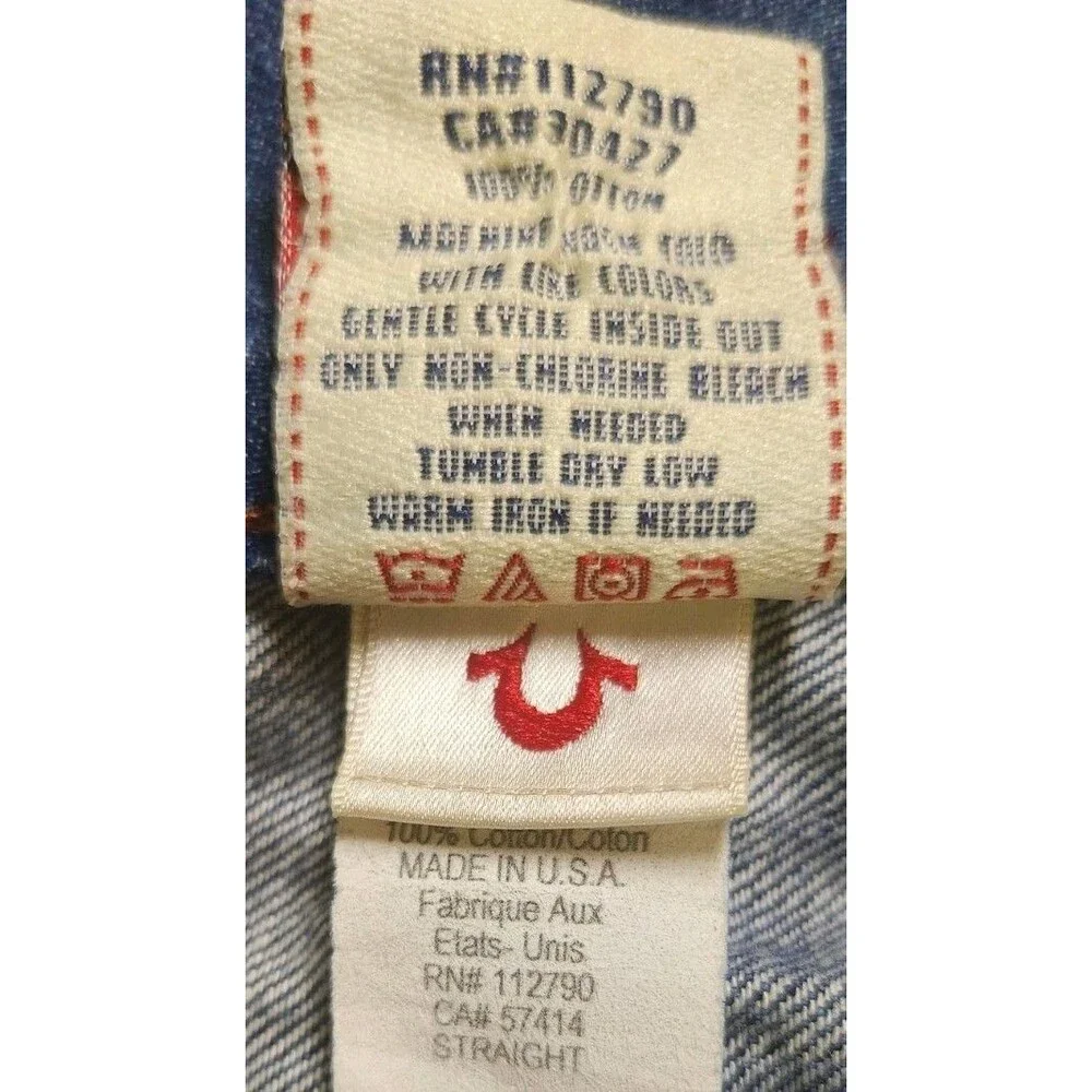 True Religion Jeans Blue Made in USA Size 40 Heavy Brown Stitching Y2K